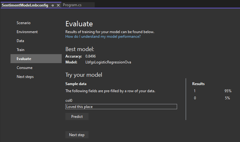 Model Builder Evaluate step